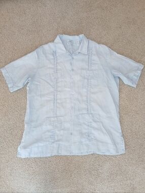 Cubavera Light Blue 100% Linen Short Sleeve Button Down Shirt 2XLT